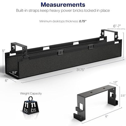 VIVO Screw-on Under Desk 31 inch Fabric Cable Management Tray, Wire Concealer, Power Strip Storage, Workspace Organization, Easy Fold Down Access, Black, DESK-AC31F-S - size: 31"