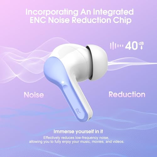 Wireless Earbuds, Bluetooth 5.4 Headphones HiFi Stereo, Bluetooth Earbuds with ENC Noise Cancelling Mic, IP7 Waterproof in Ear Earphones, 48H, LED Display Ear buds for Pad Workout Sports, White Purple - color: White Purple