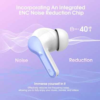 Wireless Earbuds, Bluetooth 5.4 Headphones HiFi Stereo, Bluetooth Earbuds with ENC Noise Cancelling Mic, IP7 Waterproof in Ear Earphones, 48H, LED Display Ear buds for Pad Workout Sports, White Purple - color: White Purple