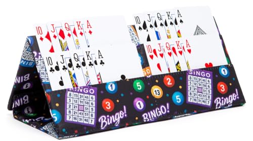Playing Card Holder for Bingo Pull Tabs Canasta Poker Cards Black /Purple | Portacartas para Lotería, Casino Tickets, Bridge & Seniors Games for Adults Seniors - color: Dark Black