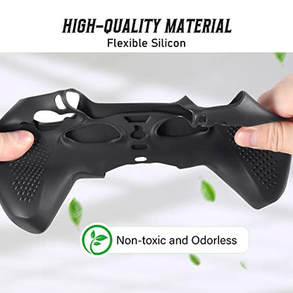 PS5 Controller Skin, Anti-Slip Soft Silicone Protective Cover Case for PlayStation 5 Controller Grip Accessories, 2 Pack with 8 x Thumb Grip Caps (Black&Black) - color: Black&Black
