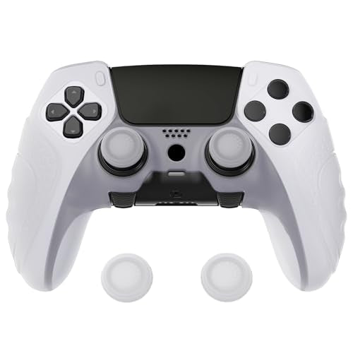 PlayVital Guardian Edition Anti-Slip Ergonomic Silicone Cover Case for ps5 Edge Controller, Soft Rubber Protector Skin for ps5 Edge Wireless Controller with Thumb Grip Caps - Clear White - color: Clear White