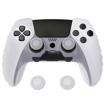 PlayVital Guardian Edition Anti-Slip Ergonomic Silicone Cover Case for ps5 Edge Controller, Soft Rubber Protector Skin for ps5 Edge Wireless Controller with Thumb Grip Caps - Clear White - color: Clear White