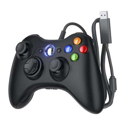 LENISUOLE Black Wired Controller for Xbox 360/Slim, Upgraded Joystick, Dual-Vibration & Voice Function, Compatible with Windows 11/10/8/7 PC - color: deep black