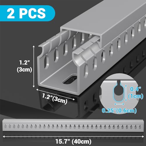 Open Slot Wire Duct Kit, 31.4"(2 x 15.7) Server Rack Cable Management, Cable Management Raceway for Hide Network HDMI VGA Cable, Wiring Raceway Cable Duct, Desk Wire Channel, 2 Pack, Grey - size: Grey-2
