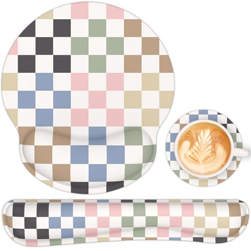 Ergonomic Mouse Pad with Wrist Rest and Keyboard Wrist Rest, Mousepad and Wrist Rest for Computer Keyboard, Non-Slip Rubber Base, Mouse Pad Wrist Support for Gaming, Colorful Checkered - color: Colorful Checkered