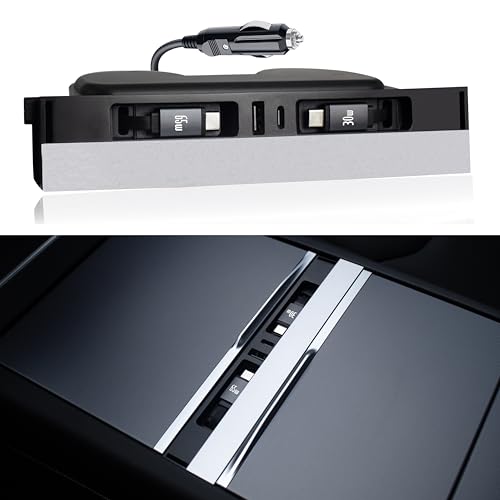 USB Hub Charger for Tesla Model Y Juniper 2025-26&Model 3 Highland 2024-26 | Model YL, Center Console with Two 27W Type-C Fast Charging Retractable Cables Phone Charger Docking Station Accessories - color: Model Y(25-26) & Model 3(24-26)-2 Type-C