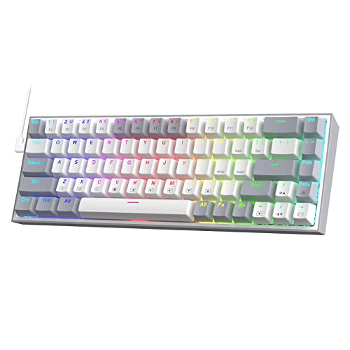 Redragon K631 Gery 65% Wired RGB Gaming Keyboard, 68 Keys Compact Mechanical Keyboard w/100% Hot-Swap Socket, Free-Mod Plate Mounted PCB & Dedicated Arrow Keys, Quiet Red Switch - color: White & Grey 65% Wired