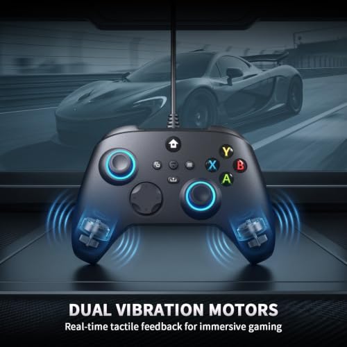 YUYIU Wired RGB Controller for Xbox One, Xbox Series X|S, PC, Steam, iOS | Wired Gaming Controller with Hall Effect Joystick/Trigger, Macro, Turbo, 3.5mm Audio Jack, Vibration (Phantom Black, 7.2FT)