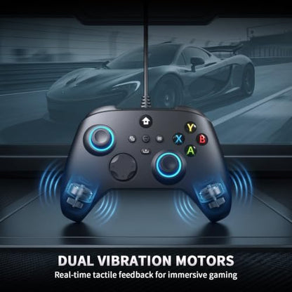 YUYIU Wired RGB Controller for Xbox One, Xbox Series X|S, PC, Steam, iOS | Wired Gaming Controller with Hall Effect Joystick/Trigger, Macro, Turbo, 3.5mm Audio Jack, Vibration (Phantom Black, 7.2FT)