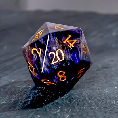 1PCS Gem D20 DND Dice - 25mm 20 Sided CrystalAmethyst D&D Dice for Dungeons and Dragons, RPG, Roleplaying Games MTG Table Games, Handmade Polyhedral Dice (Amethyst) - color: D20-amethyst