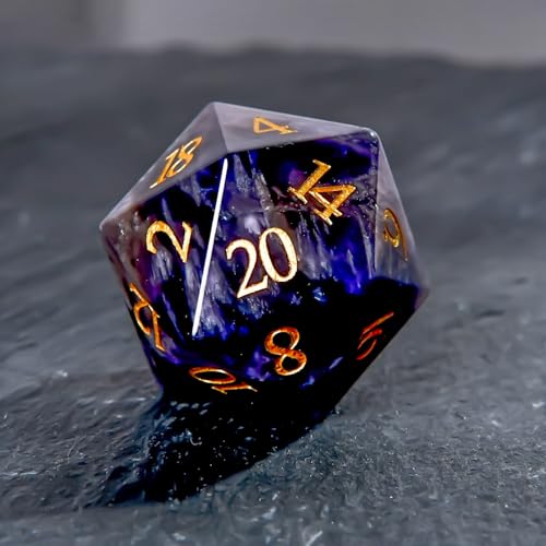 1PCS Gem D20 DND Dice - 25mm 20 Sided CrystalAmethyst D&D Dice for Dungeons and Dragons, RPG, Roleplaying Games MTG Table Games, Handmade Polyhedral Dice (Amethyst) - color: D20-amethyst