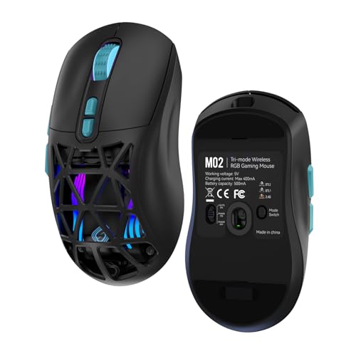Wireless Gaming Mouse, Rechargeable&Rechange Shell,RGB Programmable Macro Mouse, Lightweight Mouse,10000 DPI,Tri-mode Wired/BT 5.0/2.4GHz Wireless Mouse Gaming with 2 Side Buttons (Black Blue) - color: Black Blue
