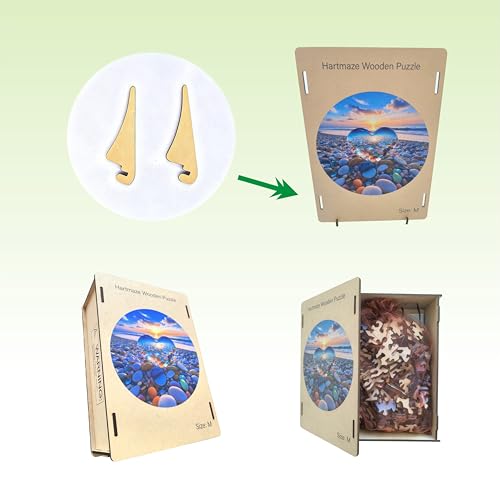 Hartmaze Sunset on Pebble Beach Wooden Puzzle, 178 Intricate Irregular Pieces, 11.2x11.2 Inch, Exquisite Wooden Gift Box – Stunning Coastal Art Jigsaw for Adults & Kids 8+ - color: Sunset on Pebble Beach