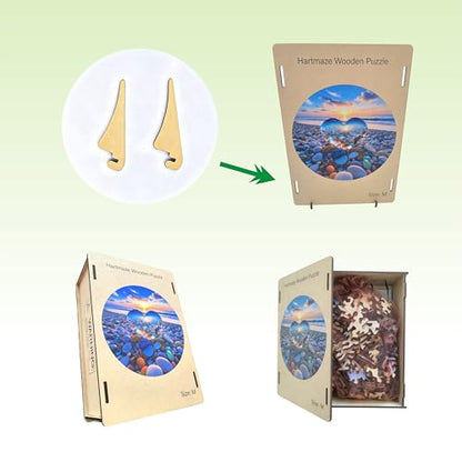 Hartmaze Sunset on Pebble Beach Wooden Puzzle, 178 Intricate Irregular Pieces, 11.2x11.2 Inch, Exquisite Wooden Gift Box – Stunning Coastal Art Jigsaw for Adults & Kids 8+ - color: Sunset on Pebble Beach