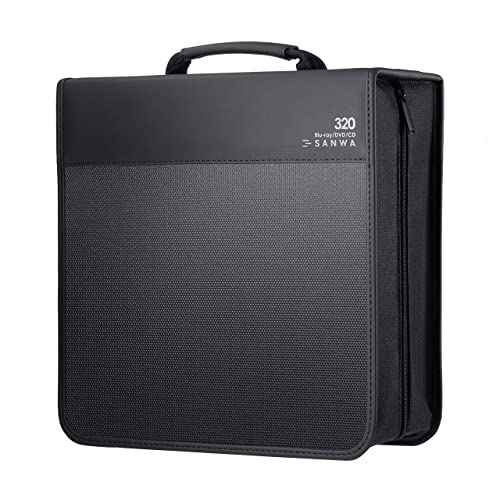 SANWA 320 Capacity CD Case, DVD Blu Ray Case Holder with Handle & Zippers | Hardshell CD Binder Storage Box, Portable, Dust & Scratch-proof, Movie Music Media Disc Wallet, for Home, Office, Car, Black - size: 320