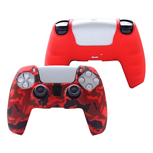 Hikfly Silicone Cover Compatible with PS5 Controller Skin Non-Slip Grips Compatible with PlayStation 5 Controller- 2 x Skin with 8 x Thumb Grip Caps(Blue,Red)