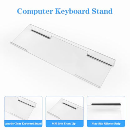 Acrylic Transparent Computer Keyboard Stand with Gel Cloud Keyboard and Mouse Wrist Rest, Ergonomic Tilting 3-in-1 Set, Relieves Painful Typing, for Office/Computer/Laptop/Gaming - color: Clear Cloud Set
