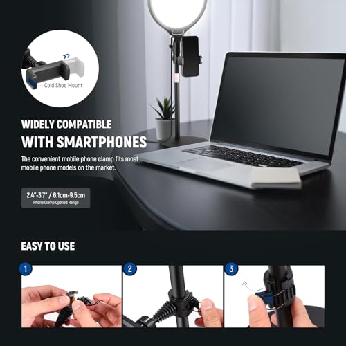 NEEWER Basics 2 Pack 10.5" Desktop LED Ring Light with Stand for Desk/Phone Holder, 3000-6500K Full Screen 15W Panel Lighting for iPhone Recording Streaming Selfie Laptop Webcam Video Conference, R10
