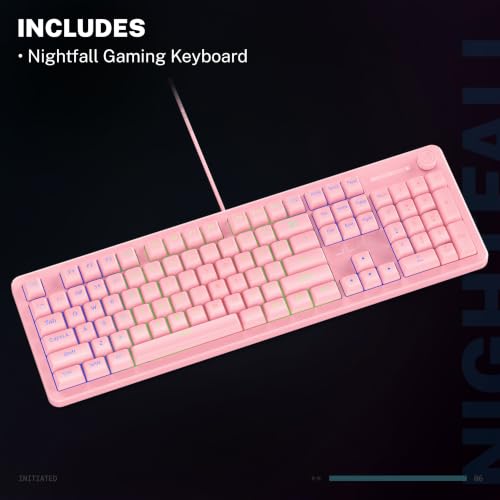 JLab Nightfall Gaming Keyboard, Wired, RGB, 104 Keys, Pink - color: Pink