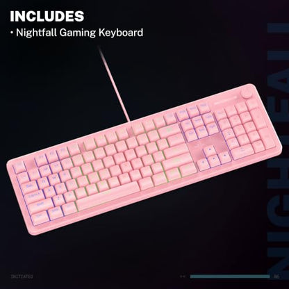 JLab Nightfall Gaming Keyboard, Wired, RGB, 104 Keys, Pink - color: Pink