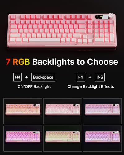 EWEADN V102 Wired Keyboard, 98 Keys Creamy Gaming Keyboard with Number Pad, Display Screen & Media Knob RGB Silent Wired Cute Computer Keyboard for Laptop PC Gamer - Gradient Pink - color: Gradient Pink