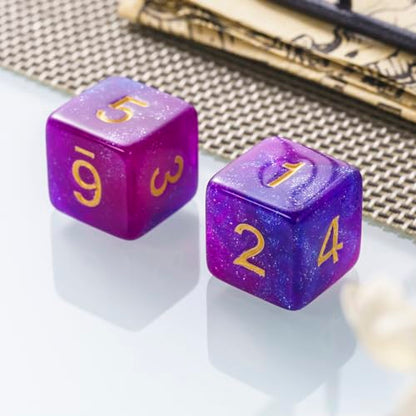 10 Pieces Polyhedral Dice Set D6 Dice 16mm Acrylic 6 Sided Dice Game Dice for Dungeons and Dragons RPG MTG DND Dice Table Games (Starry Purple Blue) - color: Starry Purple Blue