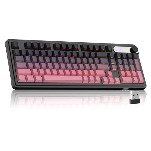 MageGee GK960 Wireless Keyboard, 98 Keys Tri-Mode BT/2.4G/Wired Membrane Gaming Keyboard, RGB Creamy Keyboard with Number Pad, Knob Control, Side Printed Keycaps, 4000mAh Battery - Black & Pink - color: Black & Pink