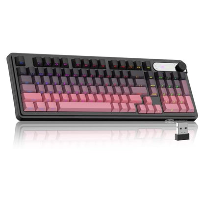 MageGee GK960 Wireless Keyboard, 98 Keys Tri-Mode BT/2.4G/Wired Membrane Gaming Keyboard, RGB Creamy Keyboard with Number Pad, Knob Control, Side Printed Keycaps, 4000mAh Battery - Black & Pink - color: Black & Pink
