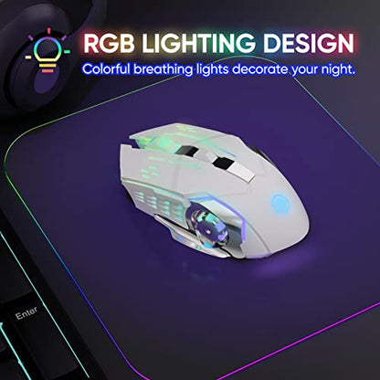MELOGAGA Wireless Gaming Mouse Bluetooth/2.4G RGB Rechargeable -White | Bluetooth/2.4G Dual Modes, Silent Clicks, 7-Color Backlit, 6 Buttons, Rechargeable Battery for PC, Mac, Laptop, Chromebook - color: White