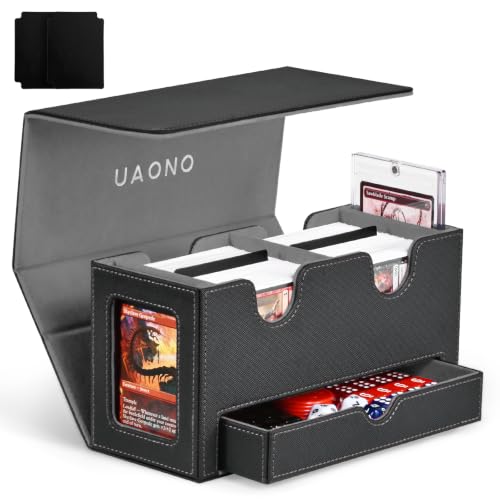 UAONO 3-in-1 MTG Commander Deck Box, Black Gray | 2 Magnetic Card Holders & 1 Dice Tray, Fits 200 Double Sleeved, Card Organizer Compatible with Magic the Gathering - color: Black&Gray