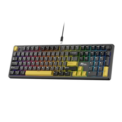 RK ROYAL KLUDGE X104 Wired Full Size Mechanical Gaming Keyboard, Metal Knob | Creamy Keyboard with Number Pad,104 Keys RGB Computer Keyboard Hot Swappable Linear Switch, Online Software for Wins/Mac - color: Lightning Yellow, size: Silent Linear Switch