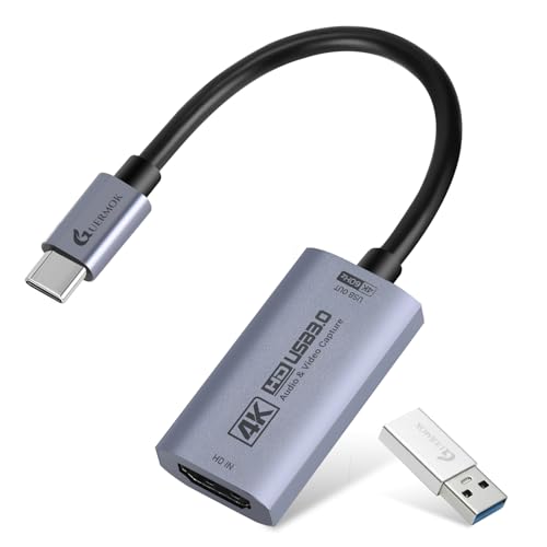 Guermok HDMI Capture Card 4K@60FPS, 2K@144FPS USB 3.0 HDMI to USB C/A Video Capture Card for Streaming, Works with iPad, Switch 2/1, PS5/4, Xbox, Quest 3, Mac OS, Windows, Zoom, OBS, Camera - color: Silver, size: 13cm