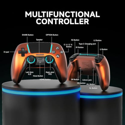 ASRVA Chrome Orange Wireless Pro Controller for PS5 with 4 Paddles, Hall Effect (Anti-Drift) Joystick, Micro-Switch ABXY, 6-Axis Gyro, Macro, 1000mAh, RGB Lighting - Compatible with PS5 Pro/Slim/PC - color: Chrome Orange