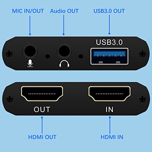 Wiistar USB Audio Video Capture Card 1080P60 HDMI to USB3.0 Video Capture | Support YUY2 with Microphone 4K30Hz HDMI Loopout for Game Recording Live Streaming PS4 Compatible with Windows Mac OS System