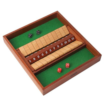 GSE 2-Player Wooden Shut The Box 12 Numbers, 12 Spots Dice Game with 4 Dice | Fun Educational Math Game, Addition Training, For Kids & Adults, Family Game Night, Classes, Parties, Bars, Travel, Camping