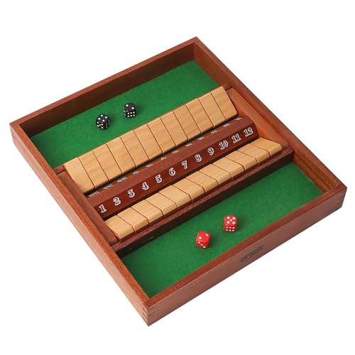 GSE 2-Player Wooden Shut The Box 12 Numbers, 12 Spots Dice Game with 4 Dice | Fun Educational Math Game, Addition Training, For Kids & Adults, Family Game Night, Classes, Parties, Bars, Travel, Camping