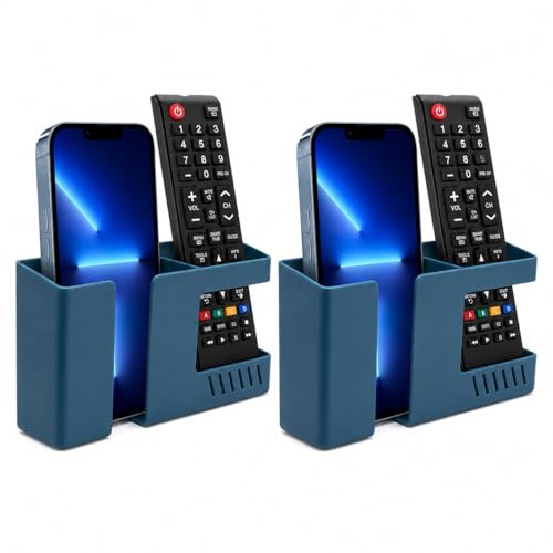 Strong Adhesive Wall Mount Phone Holder D3 Punch-Free Bedside Phone Shelf with Charging Port, Sticky Remote Control Storage Box, Bathroom & Kitchen Wall Organizer (2 Pack-Blue) - color: 2 Pack-B
