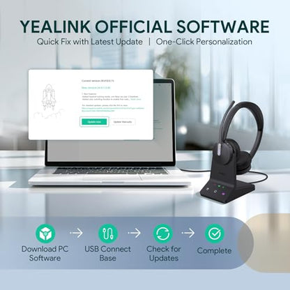 Yealink WH64 Mono DECT & Bluetooth Wireless Headset for Phone PC Cellphone | Teams Certified Single On Ear Headset, 3X Noise Canceling Mic, 26H Talk Time, 606 ft Long Range for Office Call Center