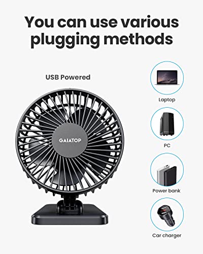 Gaiatop USB Desk Fan, Small But Powerful, Personal Portable Quiet 3 Speeds, Adjustable Mini Table Desktop fan for Cooling Home Office Car Summer Travel Gifts Black - color: Black