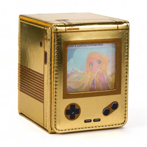 Venssu Retro Gaming Console Appearance Deck Box for MTG Commander (Gold) | Holds 120 Single/100 Double-Sleeved Cards, Fit MTG/PTCG/OPTCG Cards, Strong Magnet, PU Leather, With 2 Dividers - color: Gold