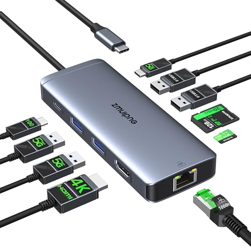 USB C Hub Ethernet USB C Adapters for MacBook Pro/Air,Mac Dongle with USB Port,USBC to HDMI 4K, USB C to Ethernet,10 in 1 USB C to HDMI Adapter,100W Pd Charging, USB C to SD/TF Card Reader USB C Hub