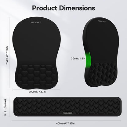 TECKNET Keyboard Wrist Rest and Mouse Pad 2 in 1 Set with Wrist Support | Comfortable Massage Design Effectively Relieves Carpal Tunnel Syndrome, Suitable for Computers Keyboard and Mouse