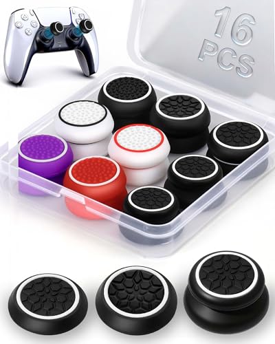 16-in-1 Performance Thumb Grips Joystick Caps for PS5/4/Xbox/Switch Pro, 3 Height Thumbstick Grips Covers (FPS, CQC, Skin) & 5 Anti-Slip, Ultimate Comfort & Control
