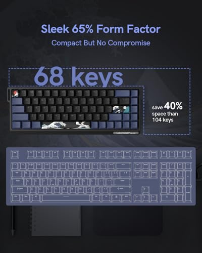 SK68 65% Gaming Keyboard, Wired Backlit Mini Keyboard w/100% Hot-Swap Socket 68 Keys Aluminum Gaming Wired Keyboard for PC Laptop Game - color: Black