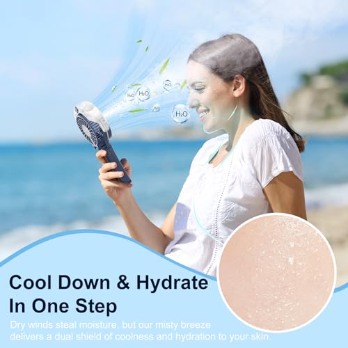 HandFan Upgraded Portable Handheld Misting Fan, Rechargeable Personal Mister Fan, Spray Water Mist Fans, Mini Cooling Hand Fans for Summer Beach Travel Concerts, Gifts for Women(Royal Blue) - color: Royal Blue, style: HF318C