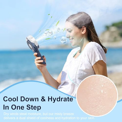 HandFan Upgraded Portable Handheld Misting Fan, Rechargeable Personal Mister Fan, Spray Water Mist Fans, Mini Cooling Hand Fans for Summer Beach Travel Concerts, Gifts for Women(Royal Blue) - color: Royal Blue, style: HF318C
