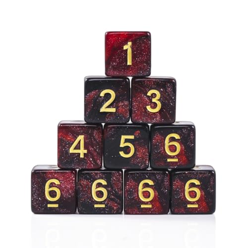 10 Pieces Polyhedral Dice Set D6 Dice 16mm Acrylic 6 Sided Dice Game Dice for Dungeons and Dragons RPG MTG DND Dice Table Games (Starry Red Black) - color: Starry Red Black