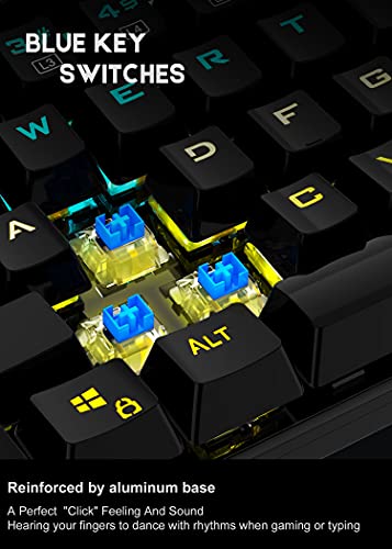 TDT Mechanical Gaming Keyboard,Wired 104 Keys RGB Keyboard with Blue Switch, Programmable RGB Backlit for Windows Gaming PC