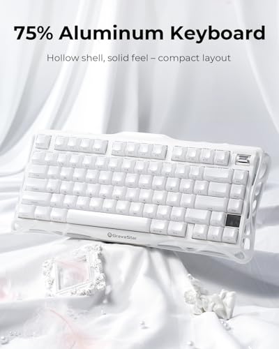 GravaStar Mercury K1 75% Wireless Mechanical Gaming Keyboard RGB Backlit | Gasket Mount, Hot Swappable Linear Switches, Creamy Sound Keyboard, 2.4GHz/USB-C/Bluetooth 5.0, for Win/Mac【Opaline White】 - color: Opaline White
